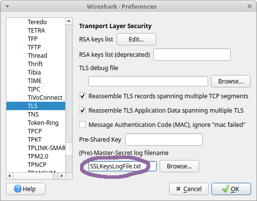 Wireshark SSLKEYLOGFILE
